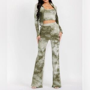 Olive Tie-Dye Women's Jumpsuit 3 PC Set